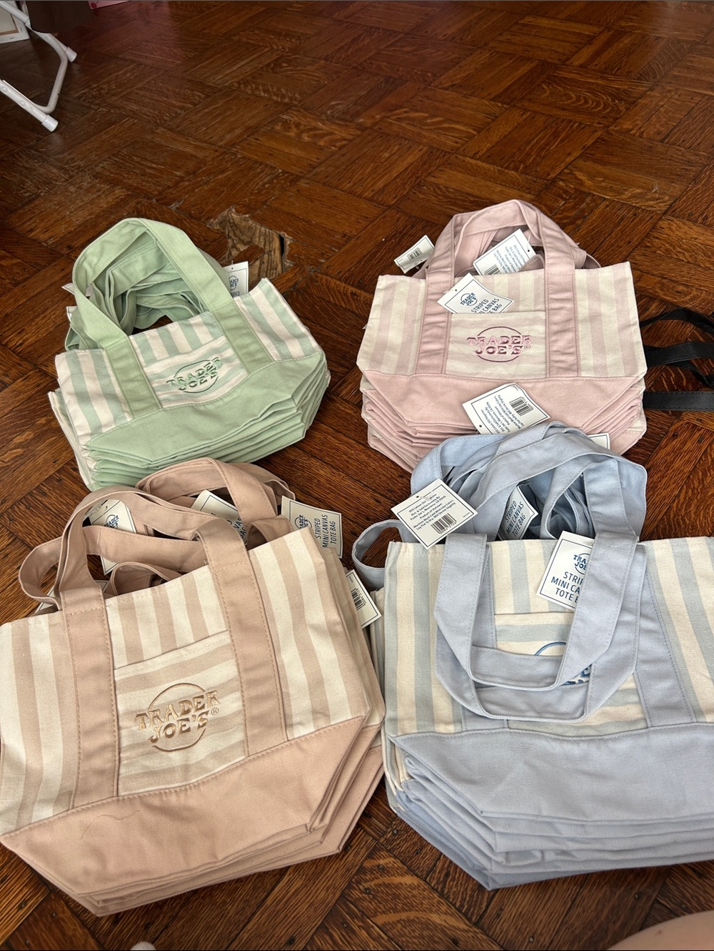 Striped Canvas Tote Bag - Pastel Blue pastel pink pastel green beige  pick one